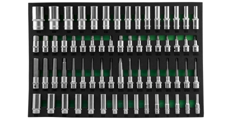 S04HD4366SV Набор головок торцевых глубоких 3/8", 1/2"DR и насадок торцевых 1/2"DR с вставками-битами в EVA ложементе 560x400 мм, 66 предметов