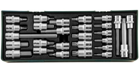 S06H427SP Набор насадок торцевых 3/8" и 1/2"DR с вставками-битами в ложементе, 27 предметов