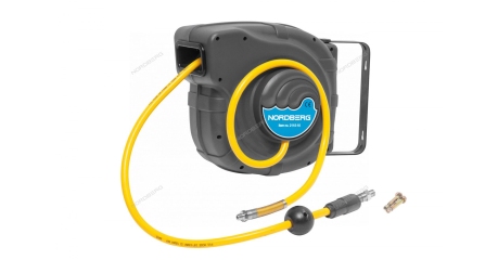 Шланг воздушный на катушке ПВХ диаметр 10x16 мм 14+1 м, серый корпус NORDBERG 2115-10G