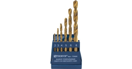 TDBS6 Набор спиральных сверл по металлу HSS TiN в пластиковый кейсе, 6 предметов