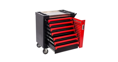 Тележка инструментальная семь выдвижных ящиков, набор инструмента 196 предметов, цвет красный.
