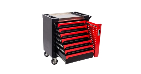 Тележка инструментальная семь выдвижных ящиков, набор инструмента 196 предметов, цвет красный.