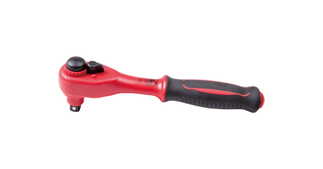 Трещотка диэлектрическая KING TONY 3771VE-08, 3/8", 200 мм, 24 зубца, флажковая с кнопкой и фиксатором