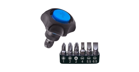 Трещотка вороток KING TONY P2746 1/4", 48 зубцов, дисковый механизм, для вставок (бит), в комплекте 5 вставок(бит)