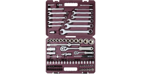 TS082/12 Набор инструмента универсальный 1/4", 1/2"DR с головками торцевыми 12-гранными, 82 предмета